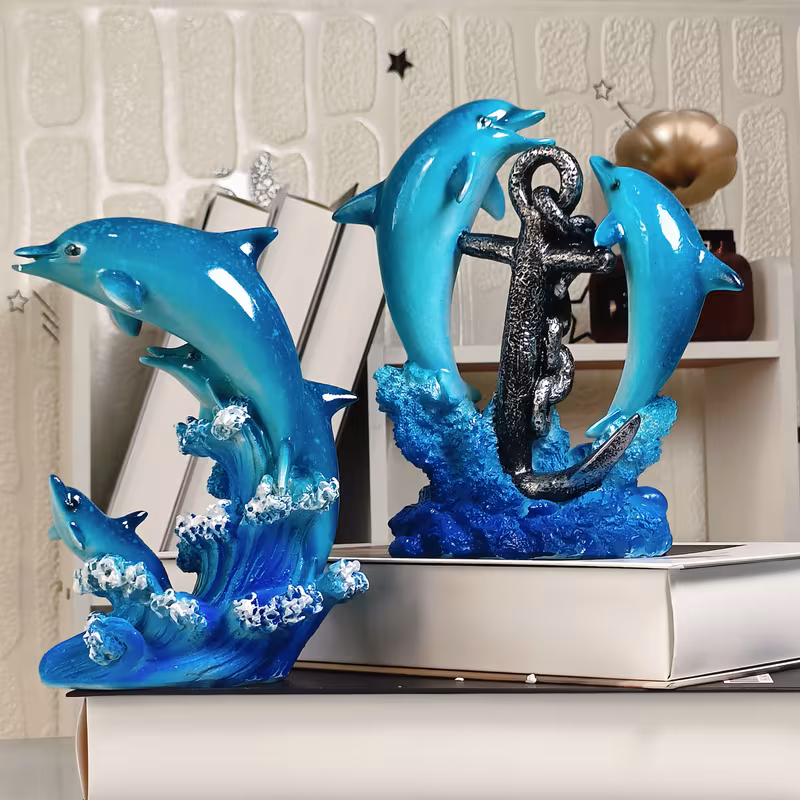Shoppy Dolphin Jumping Out of The Sea Resin Ornament – Elegant Ocean-Themed Desktop Decor for Home, Study & Office Shoppy dolphin jumping out of the sea resin ornament