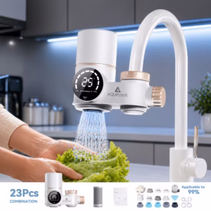 Shoppy faucet mount water filtration system dual head