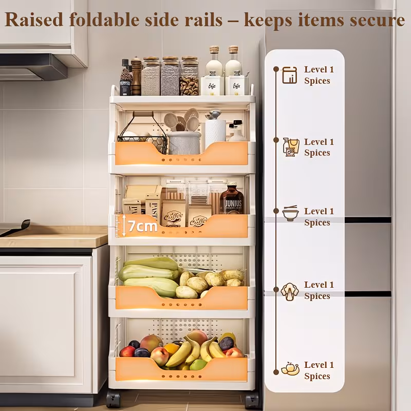 Shoppy Foldable Rolling Storage Cart – 5-Tier Plastic Shelf with Wheels, Space-Saving Organizer for Kitchen, Laundry & Living Room Shoppy foldable rolling storage cart 5 tier