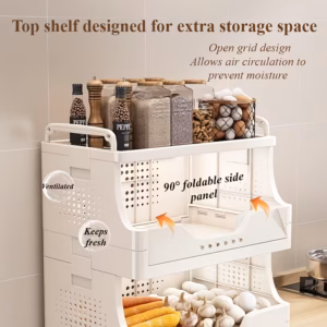 Shoppy Foldable Rolling Storage Cart – 5-Tier Plastic Shelf with Wheels, Space-Saving Organizer for Kitchen, Laundry & Living Room Shoppy foldable rolling storage cart 5 tier
