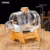 Shoppy 1L Glass Barrel Dispenser with Tap & Wooden Stand – Whiskey/Wine/Water Server for Bars, Parties & Restaurants Shoppy glass barrel dispenser with tap and wooden stand