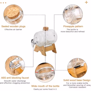 Shoppy glass barrel dispenser with tap and wooden stand