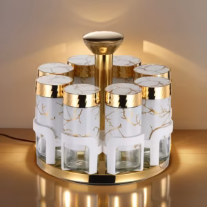 Shoppy glass spice jar set with rotating dispensers