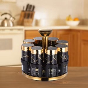 Shoppy glass spice jar set with rotating dispensers