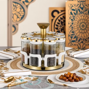 Shoppy glass spice jar set with rotating dispensers