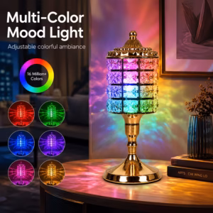 Shoppy golden crystal table lamp colorful ambient light
