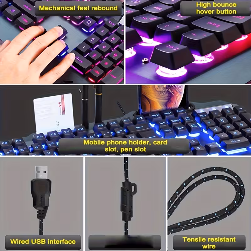 Shoppy Mechanical Feel Gaming Keyboard – RGB Backlit Wired Keyboard with 16 Modes, Anti-Ghosting, Ergonomic Hand Rest for PC Desktop Shoppy mechanical feel gaming keyboard rgb backlit wired