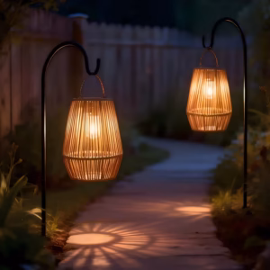 Shoppy solar rattan hanging outdoor lanterns bohemian style