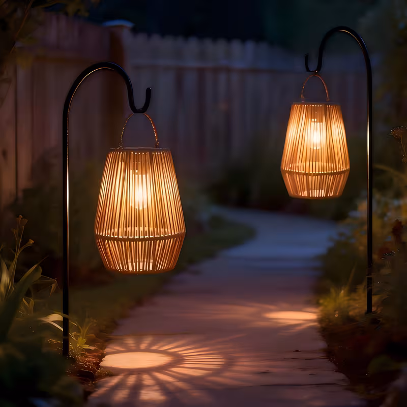 Shoppy Solar Rattan Hanging Outdoor Lanterns – Handmade Bohemian Solar Lights for Terrace, Garden, Patio & Balcony Decor (2pcs) Shoppy solar rattan hanging outdoor lanterns bohemian style