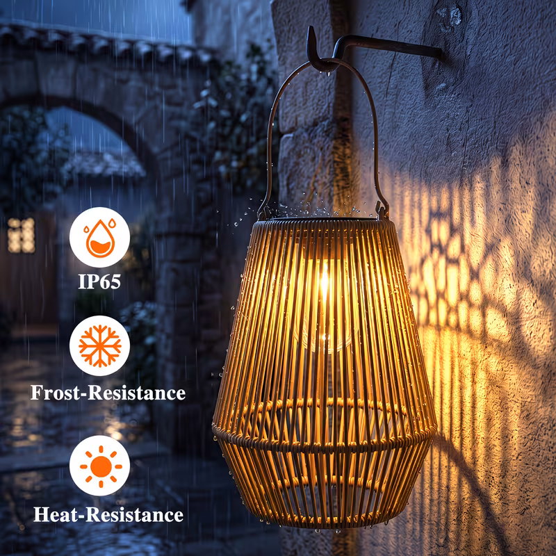 Shoppy Solar Rattan Hanging Outdoor Lanterns – Handmade Bohemian Solar Lights for Terrace, Garden, Patio & Balcony Decor (2pcs) Shoppy solar rattan hanging outdoor lanterns bohemian style