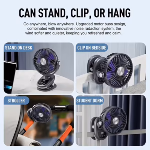 Shoppy ultra quiet oscillating clip fan USB rechargeable