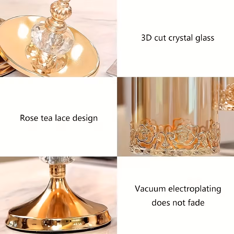 Shoppy 2-Piece Vintage Glass Candy Dish with Lid – Elegant Golden Crystal Jar, Decorative Cookie Canister & Jewelry Trinket Box for Wedding Centerpiece & Home Decor Shoppy vintage glass candy dish with lid golden crystal jar