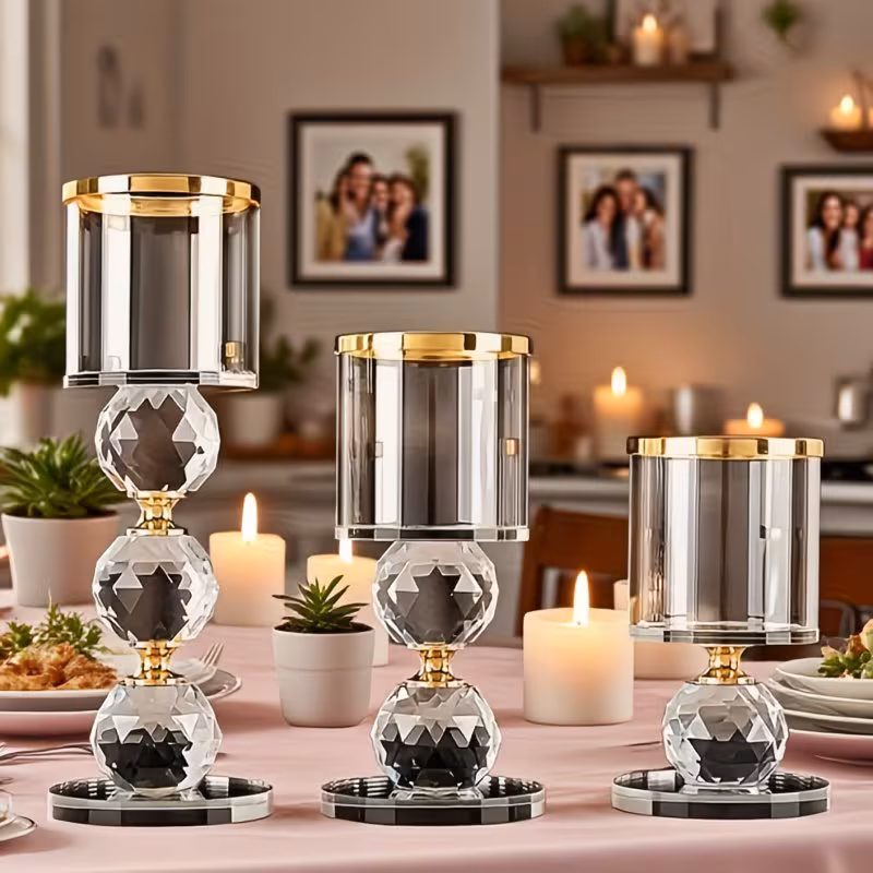 Shoppy 3-Piece Windproof Glass Candlestick & Tea Lamp Stand – Art Deco Table Decor for Dining, Weddings, Parties & Gifts Shoppy windproof glass candlestick tea lamp stand set