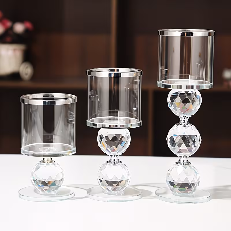Shoppy 3-Piece Windproof Glass Candlestick & Tea Lamp Stand – Art Deco Table Decor for Dining, Weddings, Parties & Gifts Shoppy windproof glass candlestick tea lamp stand set