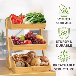 Shoppy wooden fruit basket stand 2 tier 3 tier countertop organizer