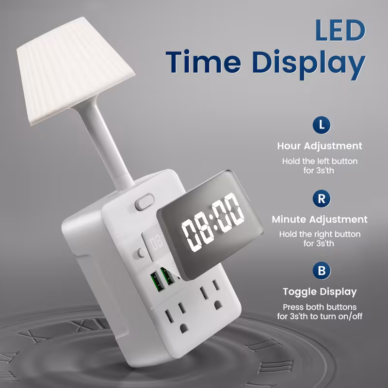 Shoppy 11-in-1 Multifunctional Power Strip – 4 Outlets, 3 USB-A, 2 USB-C, Desk Lamp & Digital Clock, Overload Protection Shoppy multifunctional power strip with USB and lamp