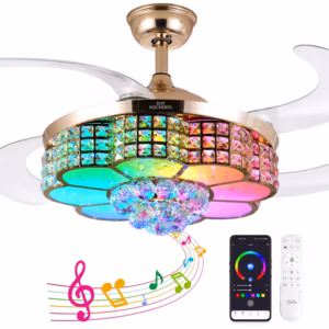 Shoppy crystal RGB ceiling fan with speakers