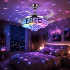 Shoppy crystal RGB ceiling fan with speakers