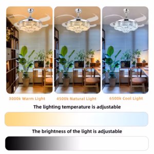 Shoppy 42-Inch Crystal RGB Ceiling Fan with Light & Speakers – Flush Mount Chandelier, 6 Speeds, App & Remote Control Shoppy crystal RGB ceiling fan with speakers