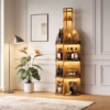 Shoppy 75" Industrial Round Wine Cabinet – Freestanding Bar Display with Hanging Goblet Holder & Storage Shelves Shoppy industrial round wine cabinet with goblet holder