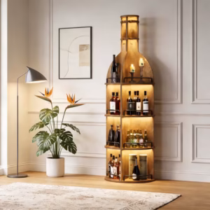 Shoppy industrial round wine cabinet with goblet holder