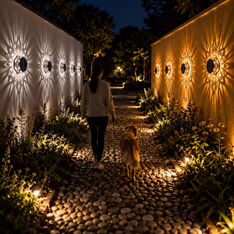 Shoppy 4-Pack Solar Outdoor Wall Lights – Waterproof Fence Lights with Diamond-Cut Projection, Auto Dusk-to-Dawn Sensor for Garden & Pathway Shoppy solar outdoor wall lights waterproof 4 pack