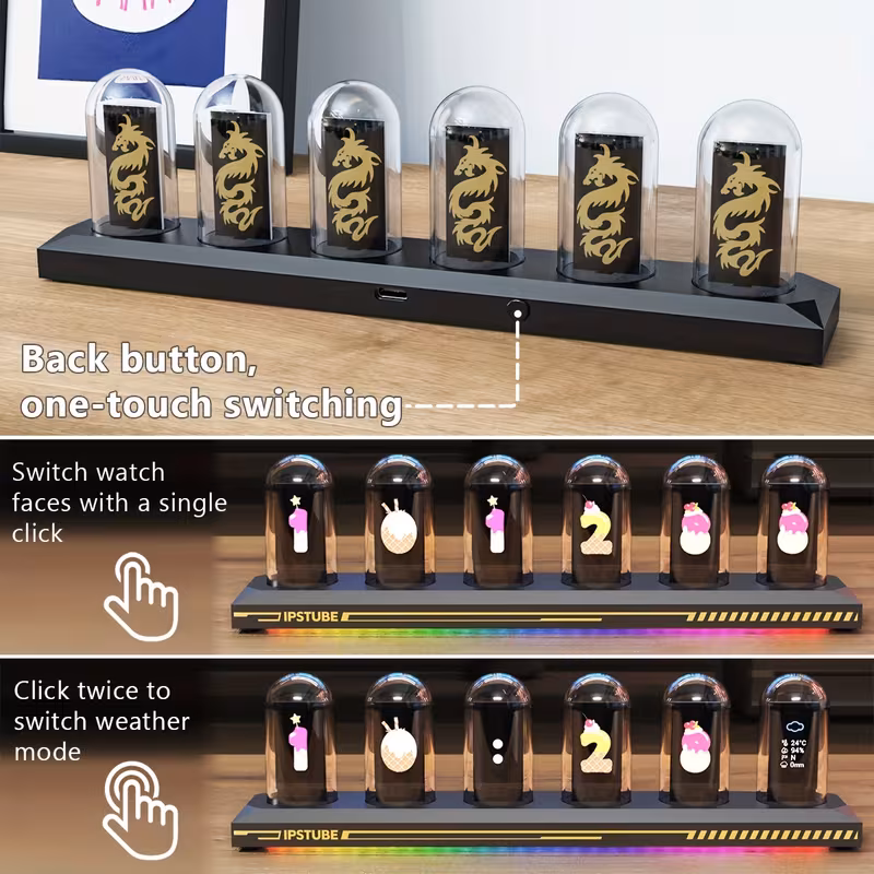 Shoppy Tube Clock Kit – Digital Timekeeping with Wi-Fi Sync, 3 Lighting Modes, 12/24H Display, Decorative Analog-Style Clock Shoppy tube clock kit with Wi-Fi synchronization