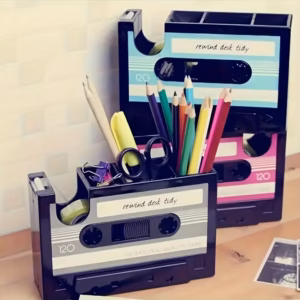 Shoppy Vintage Cassette Tape Dispenser with Pen Holder – Retro Office Organizer, Tape Dispenser & Stationery Holder Shoppy vintage cassette tape dispenser pen holder