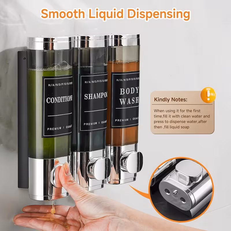 Shoppy Wall Mounted Triple Soap Dispenser – No-Drill Shampoo & Conditioner Dispenser, 3 x 10.14oz ABS for Bathroom & Kitchen Shoppy wall mounted triple soap dispenser no drill