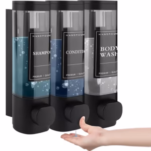Shoppy Wall Mounted Triple Soap Dispenser – No-Drill Shampoo & Conditioner Dispenser, 3 x 10.14oz ABS for Bathroom & Kitchen Shoppy wall mounted triple soap dispenser no drill